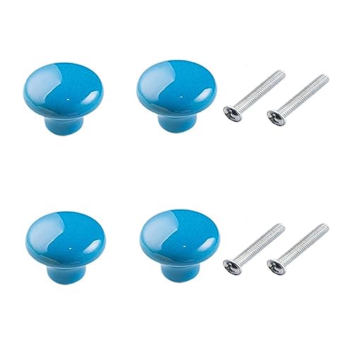 Yesmin 4 Pcs Colored Ceramic Drawer Handles,Cute Cabinet Handles,Wardrobe Door Single Hole Handles,Bedroom,Living Room,Kitchen Furniture-Blue