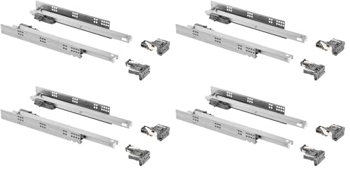 GTV - Guías de suelo 3DFPO | guía para el montaje inferior | regulación 3D | extensión completa | cajones con sincronización de apertura | carga de hasta 35 kg | L:250 mm (Paquete de 4)