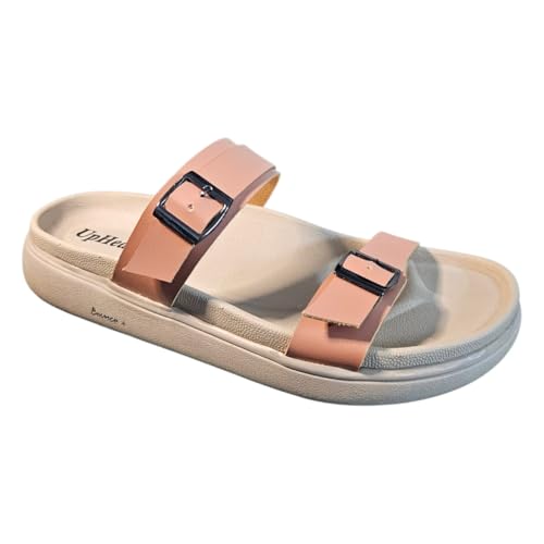 Image of Women's Vegan Leather Flat Sandals | Stylish Ladies Sandal with Cushioned Footbed | Lightweight & Waterproof EVA Sole | Comfortable Everyday Wear