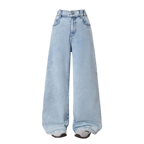 Tween Girls Wide Leg Jeans - Zipper Fly and Bow Embroidery Back, Denim Pants with Pockets for Girls