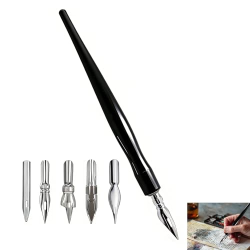 6 Pièces Porte Plume avec Plumes, Plume Calligraphie pour Encre de Chine, Kit Calligraphie Débutant pour Écriture Artistique, Dessin Manga, Bande Dessinée,...