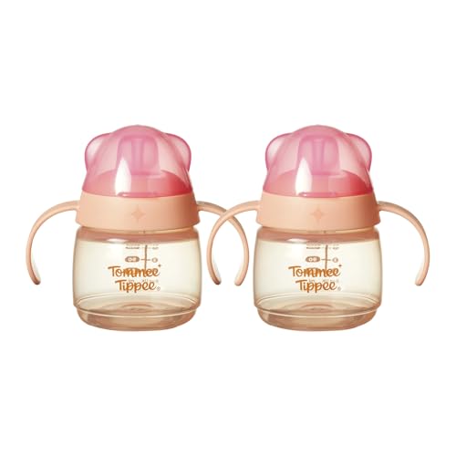 Tommee Tippee Transition Baby Sippy Cup With Spout Ages 4 Months and Up 5 oz Leak-Proof Silicone Spout Easy Grip Handles Blue Pack of 2