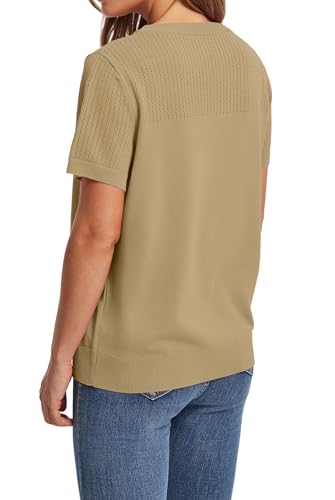 Image of WIHOLL Short Sleeve Sweater for Women Trendy Summer Tops 2026 Early Spring Fashion Business Casual Outfits