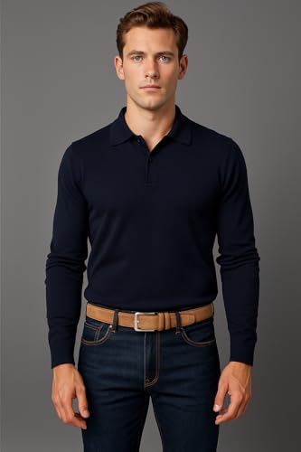 Image of Nautica Men's Casual Leather Belt | Everyday | Classic | Pants | Jeans | Khakis | Chinos | Metal Buckle