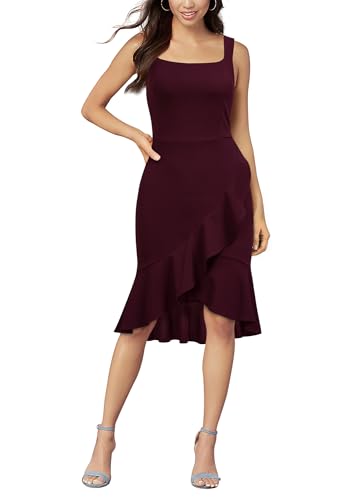 FORTRIC Women Vestidos Elegantes de Mujer para Fiesta Wedding Dress Dark Red L