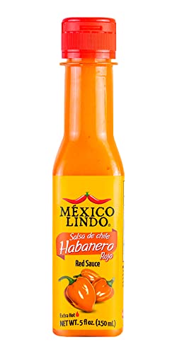 Mexico Lindo Red Habanero Hot Sauce, Real Red Habanero Chili Pepper, 78,200 Scoville Level, Enjoy with Mexican Food, Seafood & Pasta, 5 Fl Oz Bottles (Pack of 2)