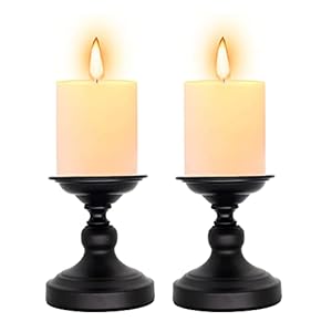 Matte Black Metal Pillar Candle Holder – Set of 2 Candlestick Holders, Ideal for Home Coffee Table Decor Decorations, Centerpiece for Dining/Living Room- Best Wedding Gift