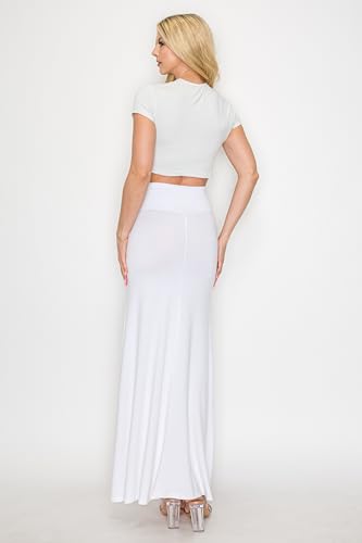 OMNIGENUS Women's Folded Wide Waist Band Long Maxi Skirt (S-XL)4