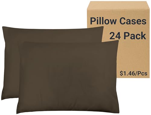 ZPECC Pillow Cases Bulk 24 Pack - Standard Pillowcases with Envelope Closure, Soft Brushed Microfiber Pillow Cover for Hotel Airb&bs Hospital Bedding Essential, Coffee