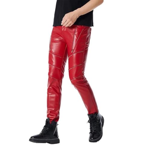 Men Pu Red Glossy Trouser Sexy Night Club Vintage Casual Zippers Streetwear Pants2