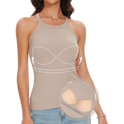 ANYFITTING Halter Tank Top with Built-In Bra Cover
