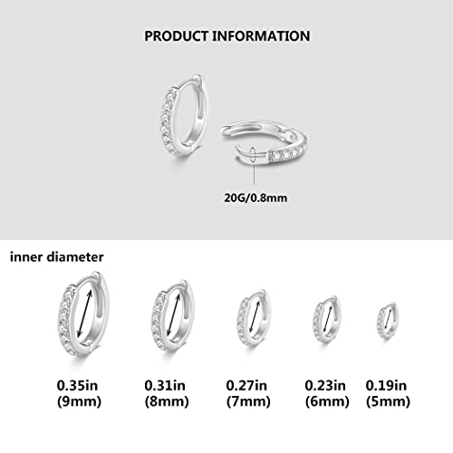 5 Pairs Tiny Huggie Hoop Earrings for Women, Lightweight Mini CZ/Cubic Zirconia Hoops Set for Women's Cartilage Helix Lobe Ear Piercings Small Hoop Earrings 5/6/7/8/9mm2