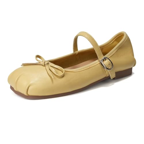 LUXINYU Women Bowknot Mary Jane Shoes Comfortable Round Toe Pu Leather Flats Buckle Strap Casual Ballet Office Shoes