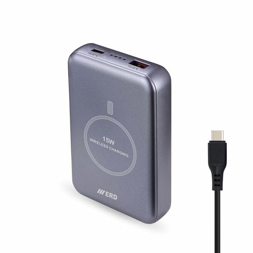 ERD PB 180 Lithium-Polymer, 2 USB Output, 25W Power Bank, 10000mAh Type-C and Micro USB-A Input Ports, Compatible with Smartphones, Smart Watches, Neckbands with Data Cable, Metallic Grey