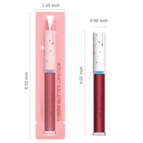 Image of evpct 1Pcs Dark Red Metallic Shimmer Glitter Lip Gloss Liquid Lipstick Long Lasting Waterproof 24, Glitter Pearlescent Metallic Sparkly Glossy Liquid Lipsticks Lip Stain Makeup Set for Women 10#