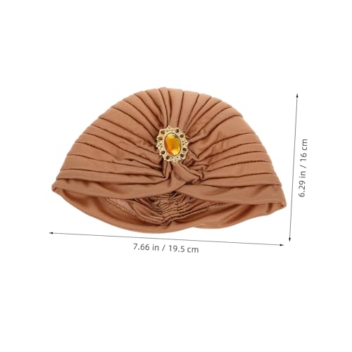 KESYOO Women Pre-Tied Turban Hat Rhinestones Comfortable Soft Beanie Cap Distinctive Twisted Head Wrap for Fashionable Women and Girls Sparkling Alloy Accents Light Coffee2
