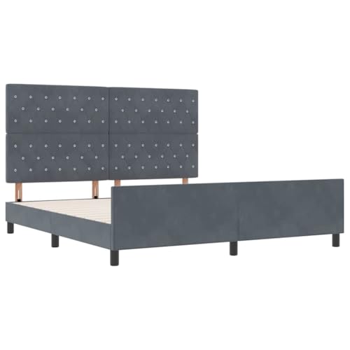 vidaXL Dunkelgraues Samtbettgestell 180 x 200 cm King Size mit Kristallknopf und gepolstertem Design. Stylisches Bett aus robustem Holz für Dein modernes Schlafzimmer.