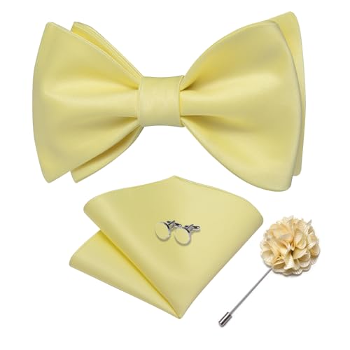 Image of DiBanGu Satin Bow tie Self-Tied Bowtie Set for Men Wedding Prom | Solid Color,Skin-Friendly,Versatile Accessory,Lapel Pin,Pocket Square,Cufflinks,School Dance,Banquet,Dinner,Celebration