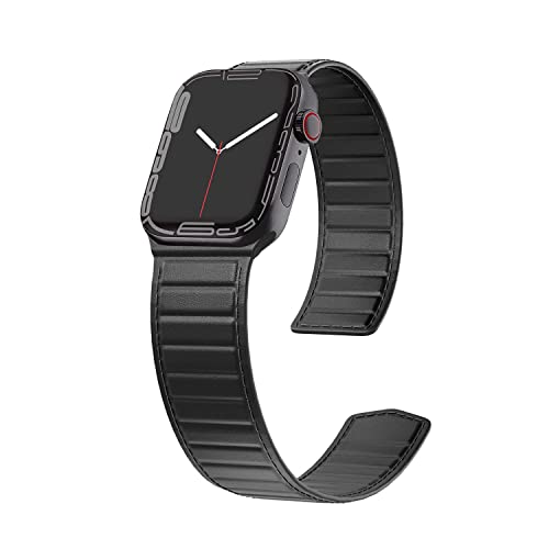 Magnetic Link Bands for Apple Watch Leather Band 42mm 41mm 40mm 46mm 45mm 49mm, Thin Leather Link...