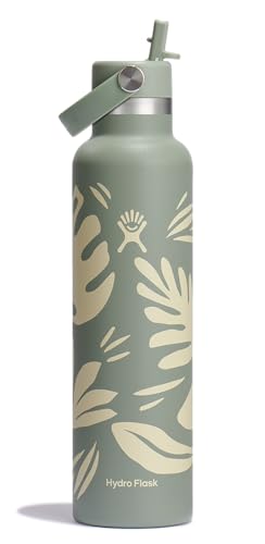 Image of Hydro Flask Water Bottle - Insulated Stainless Steel - Straw Lid, Non Spill, Leakproof 24 Oz Botanical Bliss Green
