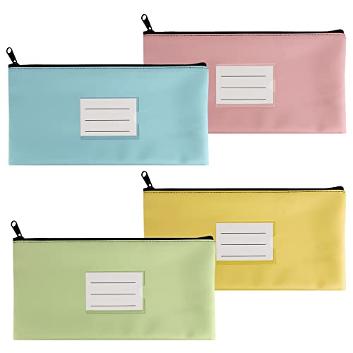 LALAGO 4 Stück Geldbeutel Geldtasche, Geldtaschen Banktasche, PU Dokumententasche mit Reißverschluss, Zipper Beutel, Kosmetiktasche (Himmelblau + Rosa + Mintgrün + Hellgelb) Cover