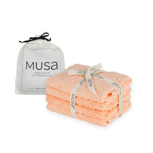 Image of Musa Banana Face Towels | 400 GSM | Terry Face Towel Set of 4 with Free Bag | Super Soft & Ultra Absorbent Towels for Facewash | Face Towel for Women, Men (Peach Fuzz)