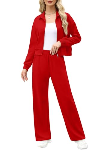 Image of XIEERDUO Lounge Sets for Women 2025 Sweatsuit 2 Piece Outfits Sweatshirt Wide Leg Sweatpant Tracksuit Matching Set