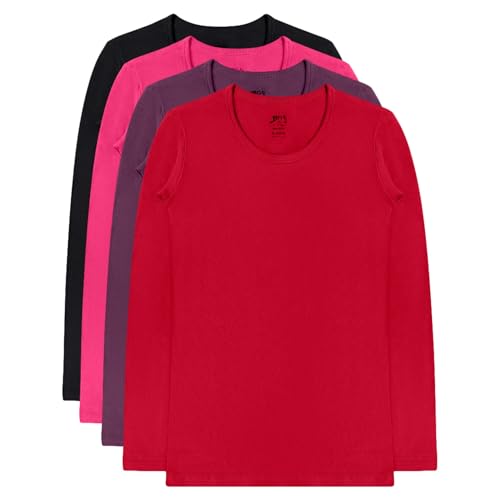 Image of Brix Girls' Long Sleeve Tees - 100% Cotton Tagless 4 -Pack Crew Neck Super Soft Cotton T Shirts.