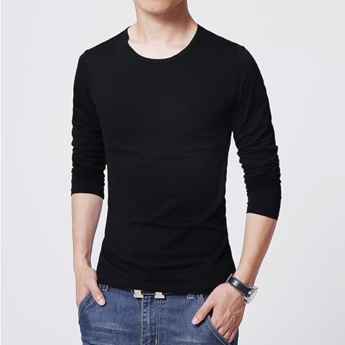 Men's Long Sleeve Shirts, Soft Crew-Neck Undershirt Comfort Solid Basic T Shirt