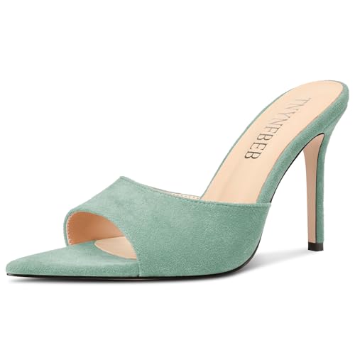 Image of TNYNFBEB Womens Stiletto High Heel Pointed Open Toe Sandals Mules Shoes Slingback Slip-on Prom Party Dress Summer 3.9 Inches Heels