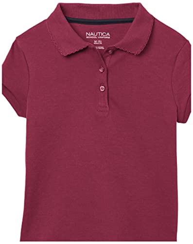 Image of Nautica Girls' School Uniform Short Sleeve Polo Shirt, Button Closure, Soft Pique Fabric