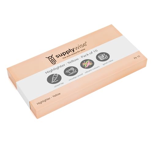 Supplywise Paquete de 10 resaltadores amarillos, resaltadores compactos de papelería, color amarillo, ideal para oficina, escuela y hogar, juego de rotuladores amarillos ideales para enfatizar la