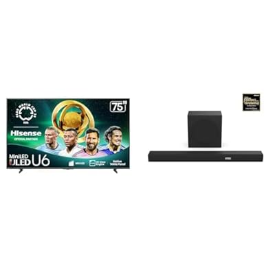 Hisense 75U65QF Mini-LED 4K UHD Smart Fire TV AX3100Q 3.1Ch Sound Bar with Wireless Subwoofer