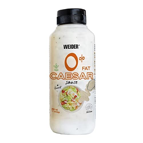 Weider Gourmet 0% Fat Caesar Sauce (265 ml). New Recipe Caesar Dressing Sauce 0% Fat, 0% Sugar, 100% Flavour. Low Calorie. Vegan.