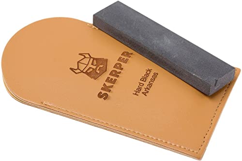 Skerper Arkansas Piedra de Afilar de Bolsillo NAPO20 Hard Black Arkansas en Estuche de Cuero Cover