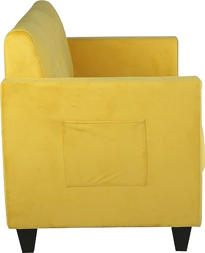 Image of Velvet Fabric & Wooden 3 Seater Sofa with Cushions for Living Room Office and Hotel Furniture (Yellow, 3 Seater)