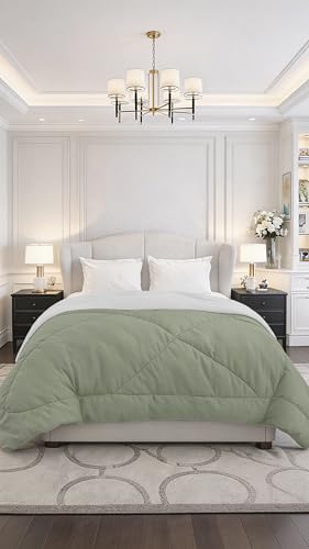 Image of Monte Carlo Polyester Comforter Double Bed | 200 GSM Lightweight & Reversible | Soft Quilt for Mild Winter | Easy Care All Season Comforter (Green) | 87 x 94 Inches