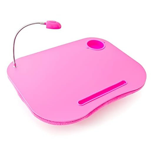 Relaxdays Laptopkissen, LED-Licht, tragbar, flacher Lapdesk, mit Getränkehalter, weiches kleines Schoßtablett, pink