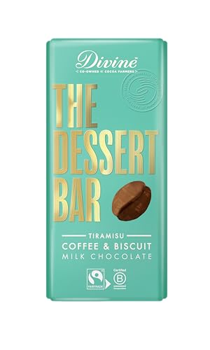 Divine Dessert Bar 38% Milk Chocolate Tiramisu with Coffee & Biscuit 180g Fairtrade Milk Chocolate Italian Inspired Dessert Ethical Premium Chocolate
