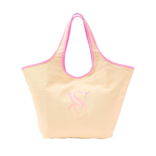 Victorias Secret Ombr Monogram Logo Tote Bag Womens Summer Beach Tote with Gradient Print & Faux Leather Trim