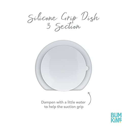 Bumkins Silicone Grip Dish, Suction Plate, Divided Plate, Baby Toddler Plate, Bpa Free, Microwave Dishwasher Safe - 2Pk Gray/Pink #TOP5