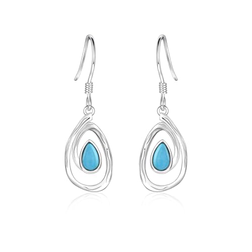 Teardrop Turquoise Earrings for Women - 925 Sterling Silver Trendy Hoop Turquoise Jewelry for Women Western Water Drop Dangle Earrings Boho Stone Drop Jewelry