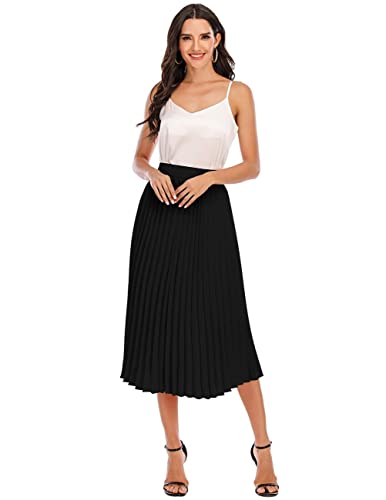 DRESSTELLS Pleated Midi Skirts for Women, Aline Long High Elastic Waisted Swing Skirt3
