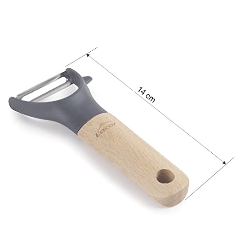 Lacor 68198 Potato Peeler, Fruit and Vegetable, Beech Wood Handle, Stainless Steel Toothed Blade - Image 2