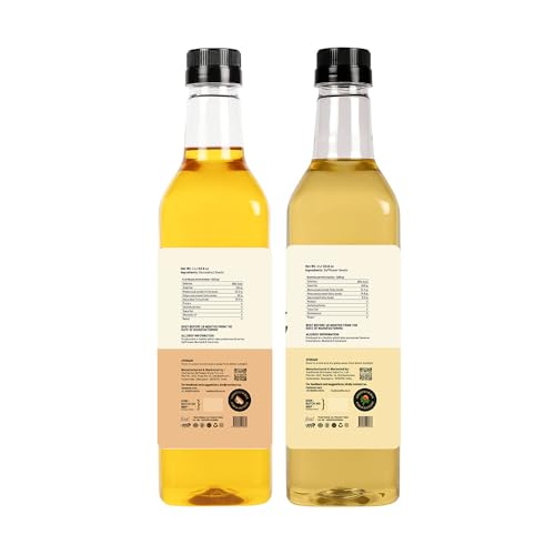 Image of Nune Combo of Single Pressed Cold Pressed Safflower and Groundnut Oil - 1 Litre Each | Plastic Bottles | Single Pressed 100% Cold Pressed | No Preservatives | No Additives