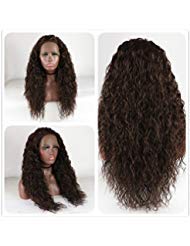 Curly heat resistant lace front wigs curly lace wigs brown lace front wig 180 synthetic curly lace front wigs wavy lace front wigs water wave wig (Medium Brown 6#)