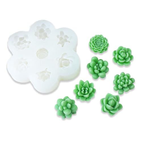 Gulinaza 7-cavity Succulent plants shape Silicone Molds for DIY Cake Fondant Biscuit Cookies Sugar Pudding Chocolate Hard Candies Dessert Sugar Cupcake Decor