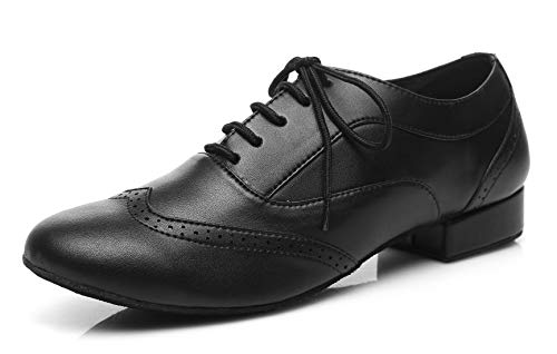 Minishion Dancing Shoes for Mens Boys Latin Salsa Swing Ballroom Dance Shoes with Heel L421 Black US 10