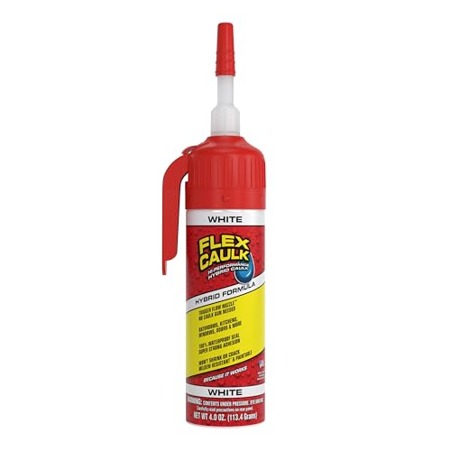 Flex Caulk, Waterproof & Weatherproof Hybrid Polymer Sealant, Strong, Paintable, Indoor, Outdoor, Bath, Shower, Sink, Window, Baseboards, Door, RV, Roof, Wood, Auto & Marine, White, 4 oz, 1-Pack