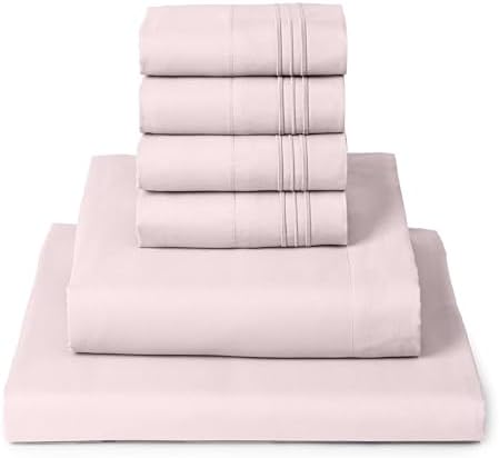 Mellanni California King Sheet Set - 6-Piece Iconic Collection Bedding, (Including 4 Pillowcases), 16-Inch Deep Pocket, Easy Care, Extra Soft, Cooling Sheets, Brushed Microfiber - Blush Pink